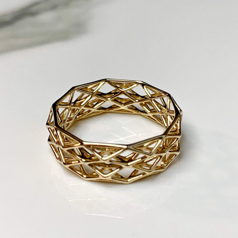 Geometric Lattice, Solid 14k Gold Ring - studiovestri