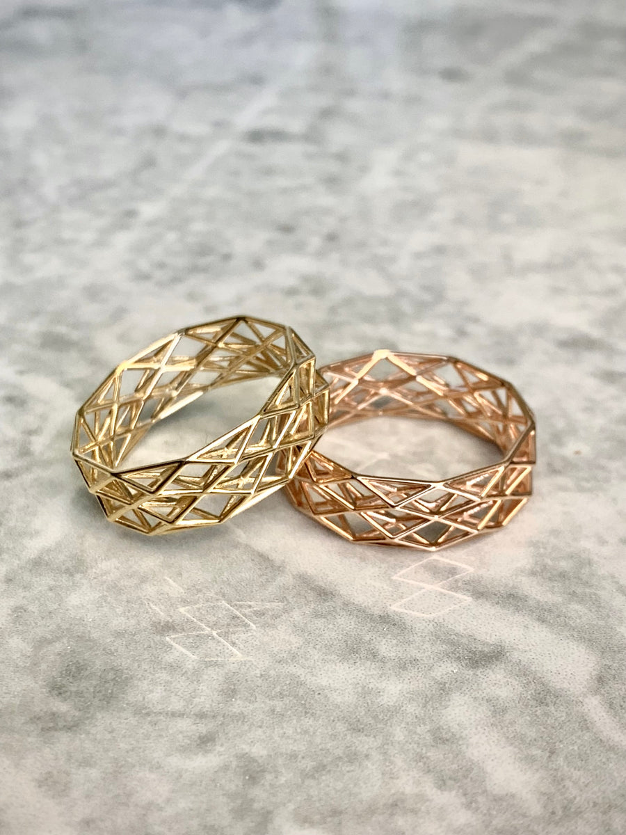 Geometric Lattice Ring - Gold, Rose Gold, Silver