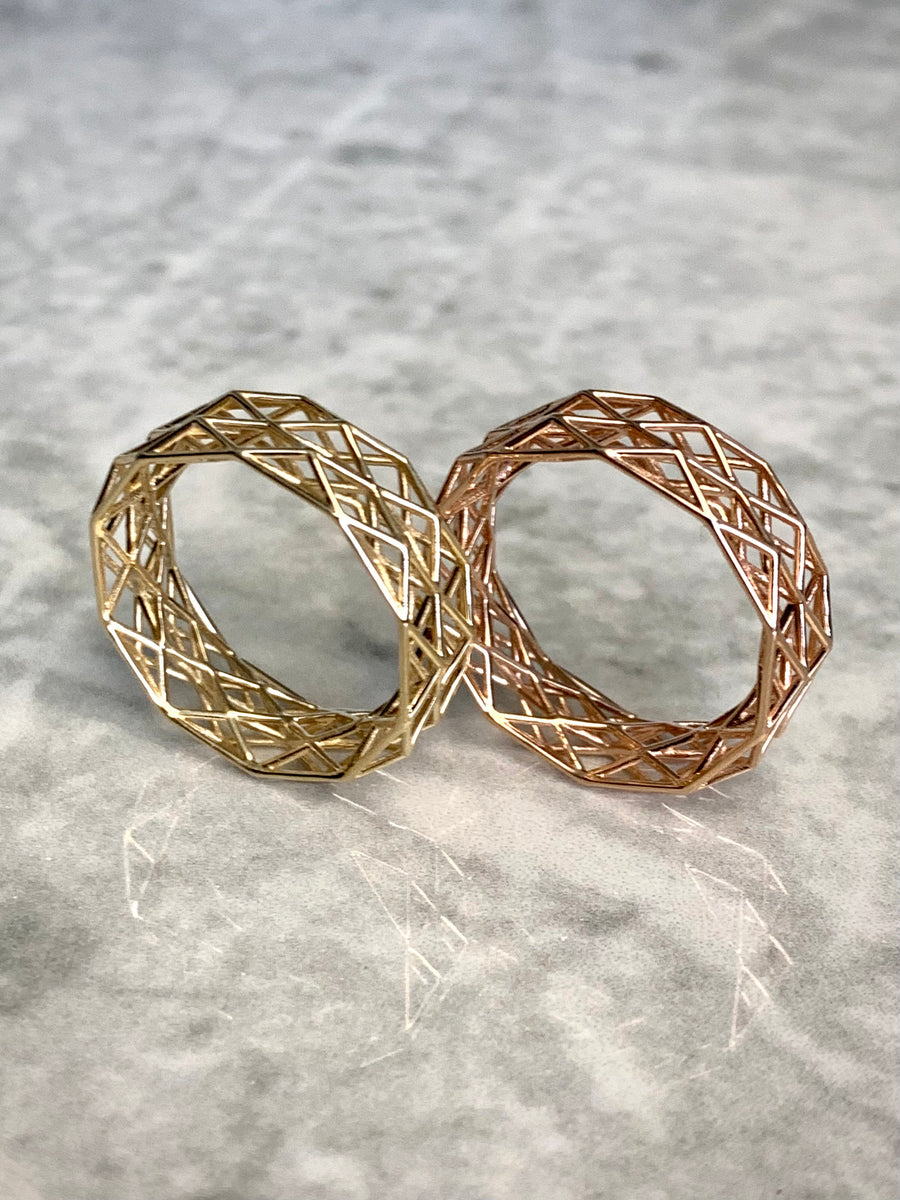 Geometric Lattice Ring - Gold, Rose Gold, Silver